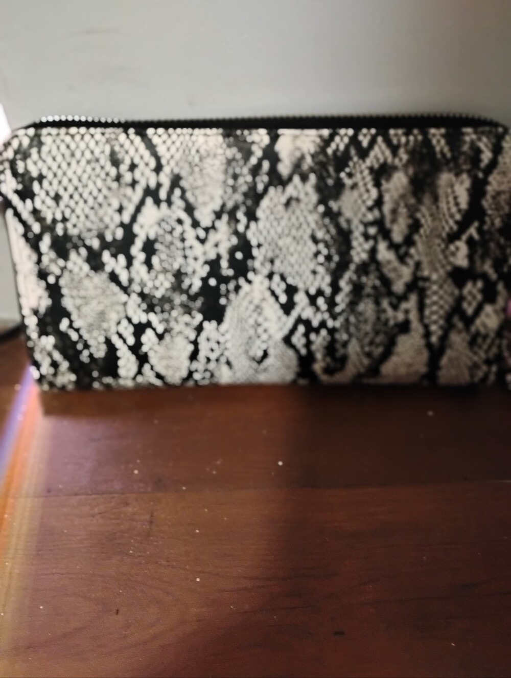 Snake-Print Zip Around Wallet in Black & White